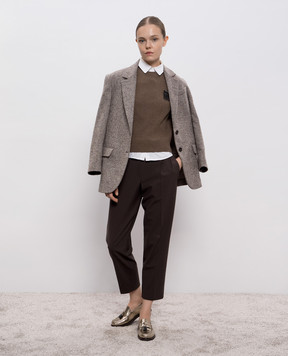 Brunello Cucinelli Коричневий джемпер з кашеміру з брошкою M12216300P