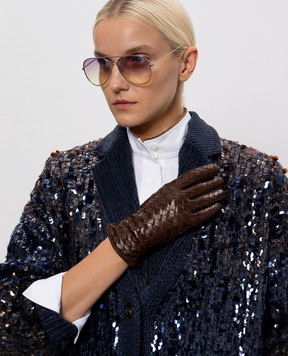 Sermoneta Gloves Коричневі шкіряні рукавички з плетінням BW