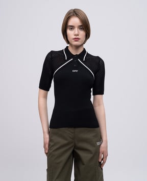 Off-White Черное поло с вышивкой логотипа OWHV003S25KNI001