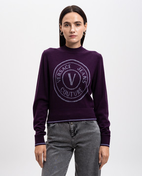 Versace Jeans Couture Фиолетовый джемпер из шерсти с логотипом V-Emblem 77HAFM21CM45H