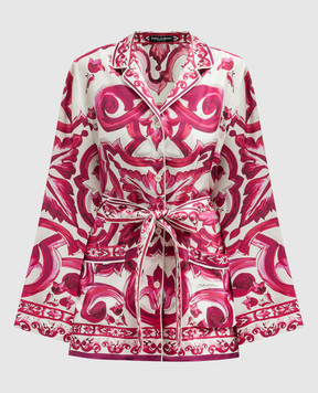 Dolce&Gabbana Белая блуза из шелка в принт Majolica F5N53THI1BB