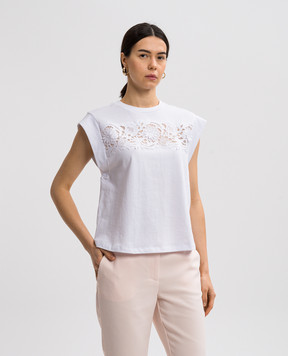 Twinset Біла футболка з мереживом з вишивкою логотипа 251TP2073
