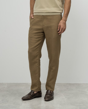 Loro Piana Брюки цвета хаки из льна FAO7210