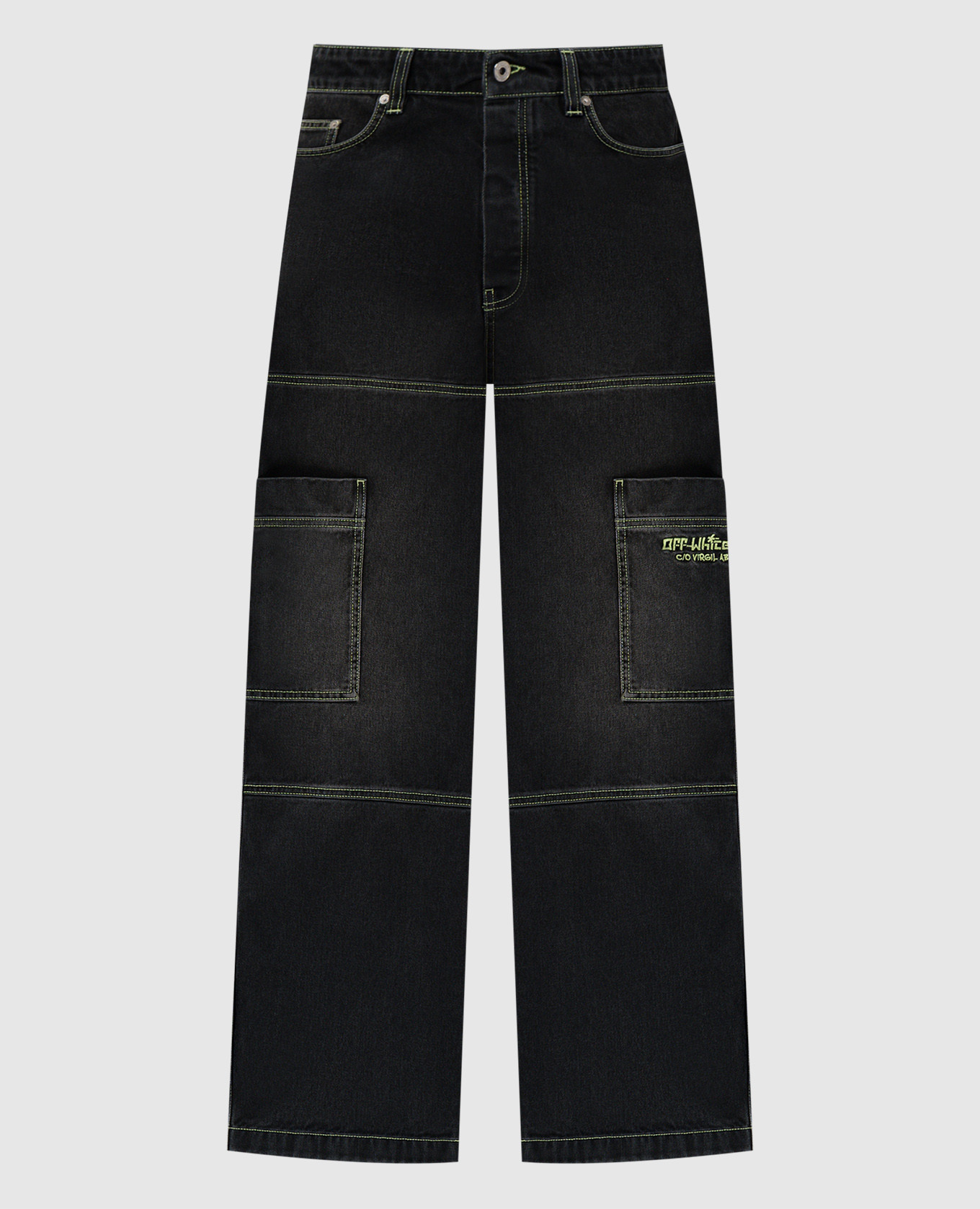 

Черные карго джинсы с вышивкой логотипа, Черный, Прямые джинсы