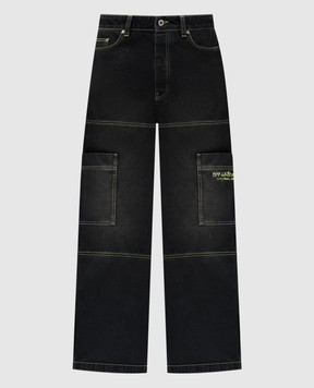 Off-White Чорні джинси карго з вишивкою логотипа OMYA18QS25DEN002