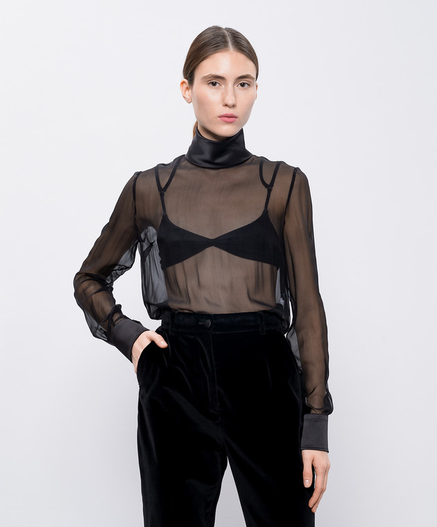 Dolce&Gabbana Черная блуза из шелка F7AI0TFU1AT изображение 3