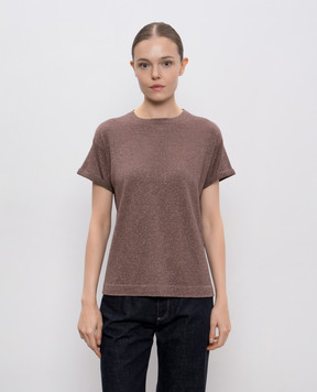 Brunello Cucinelli Коричнева футболка з кашеміром та шовком з люрексом M41810000