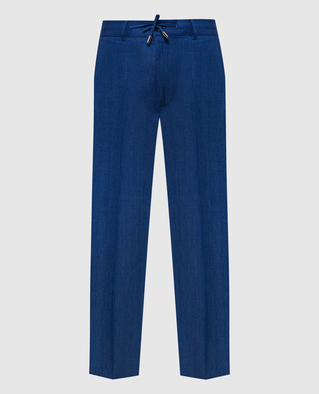 Blue linen trousers with metallic logo