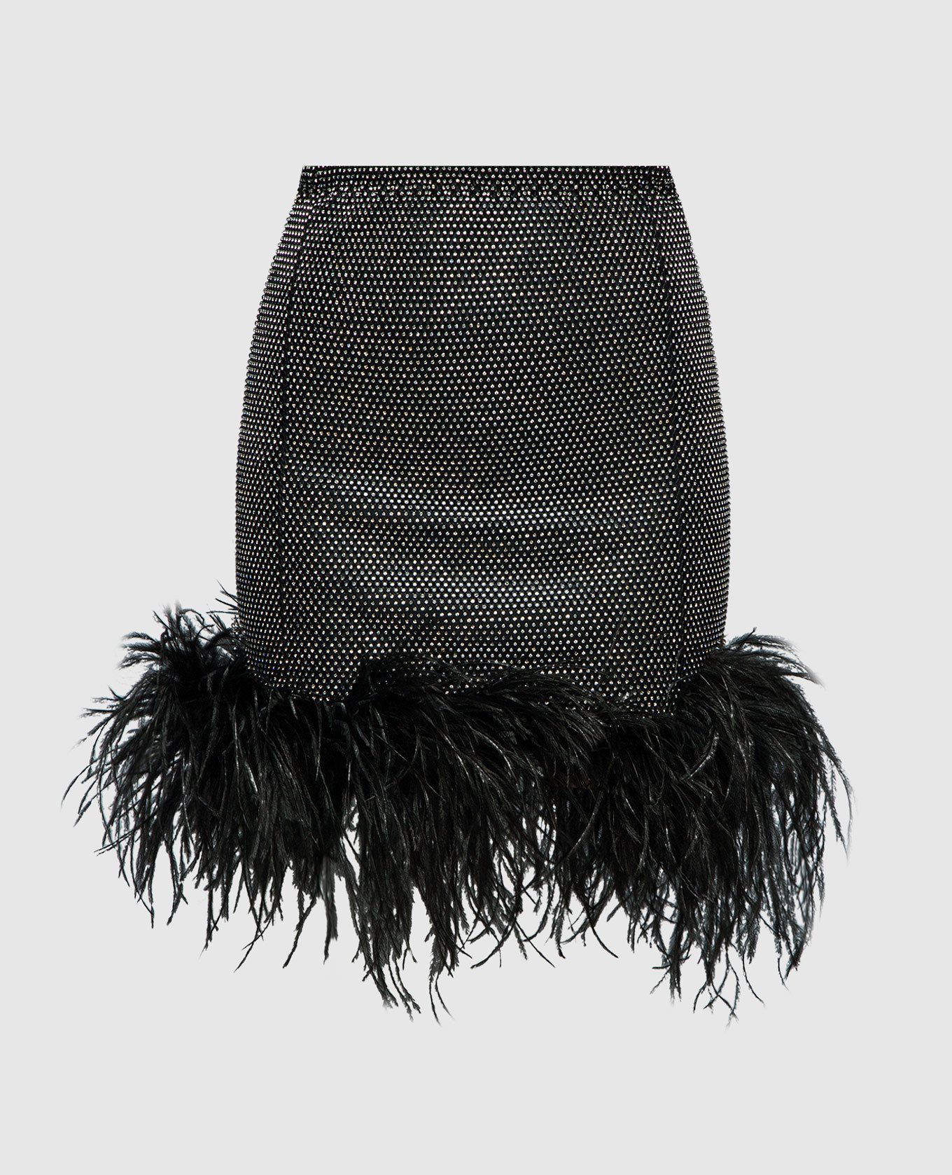 Черная юбка с кристаллами и перьями страуса