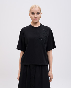 Twinset Чорна футболка з вишивкою 251TP2730