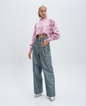 Vetements Розовый укороченный свитер с шерстью с бахромой. WA65KN221P