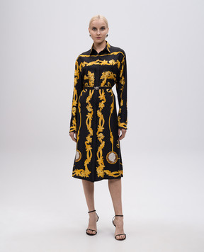 Versace Чорна сукня-сорочка із шовку в принт 10186221A14437