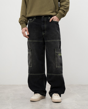 Off-White Чорні джинси карго з вишивкою логотипа OMYA18QS25DEN002