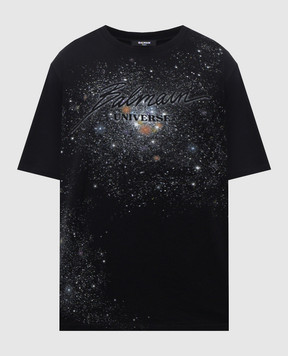 Balmain Черная футболка Universe EH0EG010GE77