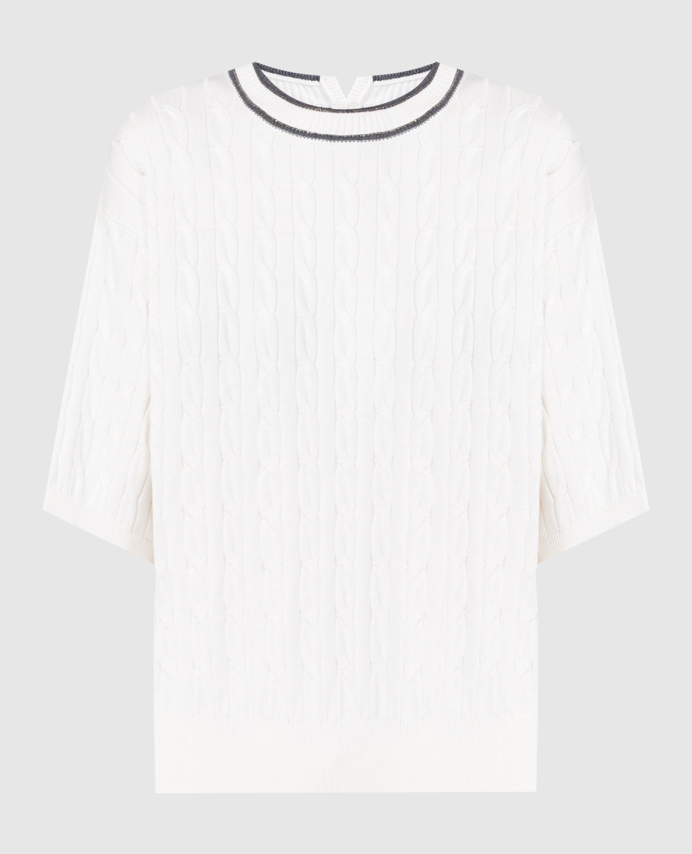 Biała koszulka w teksturowany wzór z łańcuszkiem typu monil