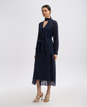 Twinset Синее платье-рубашка миди в узор. 251TP2260