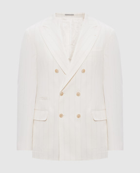 Brunello Cucinelli Белый двубортный пиджак с шерстью в полоску MR4967BPDP