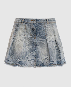 Palm Angels Голубая джинсовая юбка мини в узор с кожаным патчем логотипа PWYF019S25DEN001