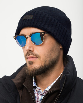 ISAIA Синя шапка з кашеміру з патчем логотипа BRK055YP010