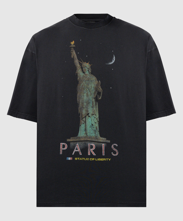 Balenciaga - Черная футболка PARIS LIBERTY с винтажным эффектом