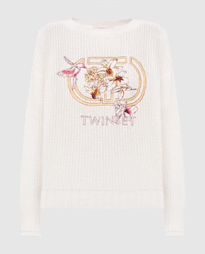 Twinset Білий светр з вишивкою емблеми логотипа 251TP3600