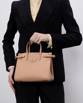 Valentino Бежевая кожаная сумка-тоут с логотипом 6W2B0R20CVC