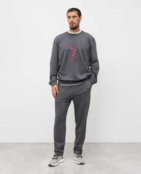 Brunello Cucinelli Сірий світшот з брендовим принтом MW8633380G