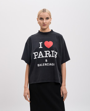 Balenciaga Черная футболка I Love Paris & Balenciaga с эффектом потертости 818431TRVU9