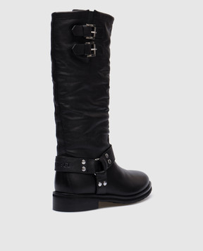 Twinset Черные кожаные сапоги Darcy с логотипом 242TST020