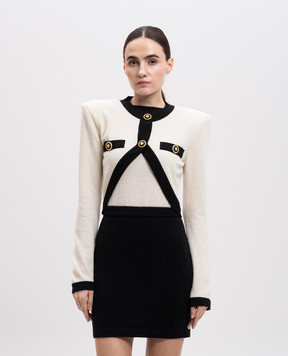 Balmain Біла сукня міні подвійної конструкції з вовни та кашеміру з брендовою фурнітурою EF1R9259KH91
