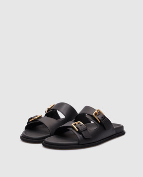 Dolce&Gabbana Черные кожаные шлепанцы с монограммой логотипа CQ0632AS738