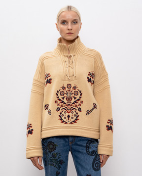 Etro Бежевий светр з вовни та кашеміру з вишивкою WRKE0326AQ174