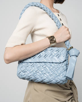 Bottega Veneta Блакитна шкіряна сумка-месенджер Kalimero Città з плетінням 785797V40T0
