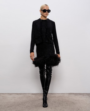 Max Mara Черное платье NOVARA с шерстью с перьями страуса NOVARA