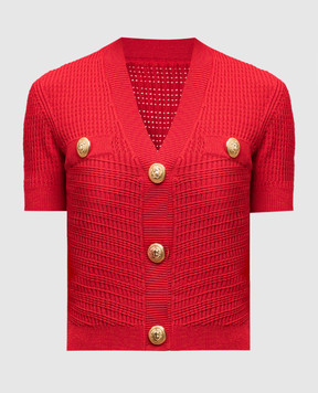 Balmain Червоний кардиган з коротким рукавом у візерунок EF0KL225KI42