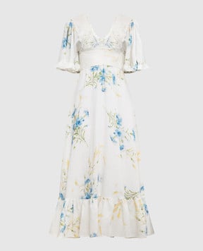 byTimo Белое платье с леном в цветочный принт с кружевом. 2420575