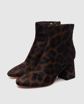 Santoni Коричневые кожаные ботильоны из шерсти пони в анималистичный принт. WTCS71192SX1NULA