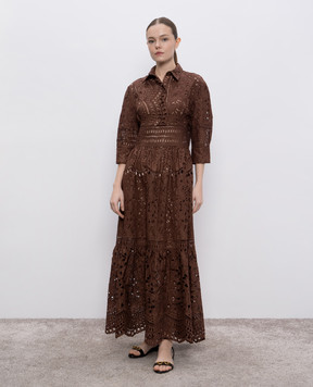 Ermanno Scervino Коричнева сукня-сорочка з вишивкою бродері D464Q604RXT