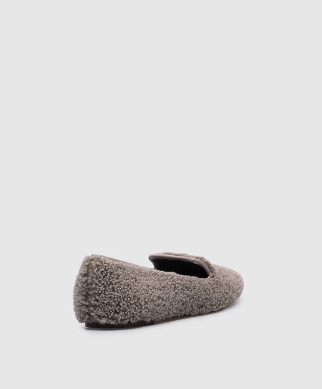 Brunello Cucinelli Сірі шкіряні балетки з хутром MZMKC2849 зображення 3