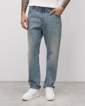 Balmain Блакитні джинси з ефектом потертості FH1MI083DF81