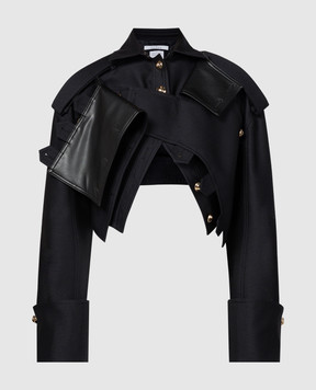 Rokh Черная укороченная асимметричная куртка из шерсти и шелка. R24SF506
