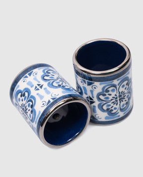 Dolce&Gabbana Набір білих порцелянових кілець для серветок в принт Blu Mediterraneo TCGS06TCAEM