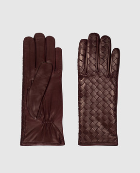 Sermoneta Gloves Бордові шкіряні рукавички з плетінням BW