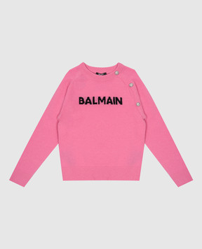 Balmain Дитячий рожевий джемпер з вовною з контрастним візерунком BV9B00Z2412410