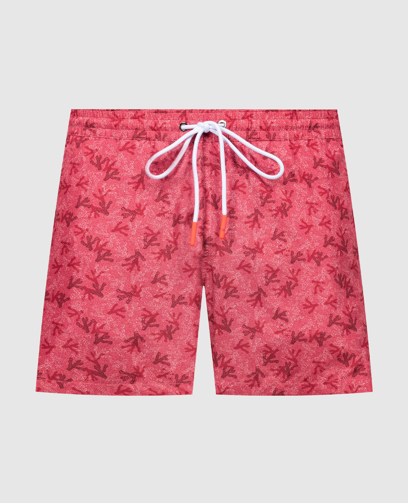Red shorts with a logo print