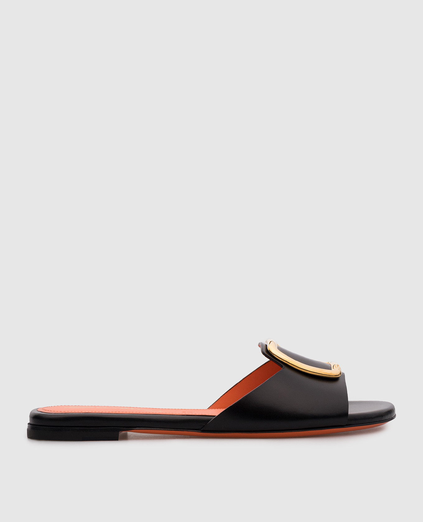 Apricot black leather flip-flops