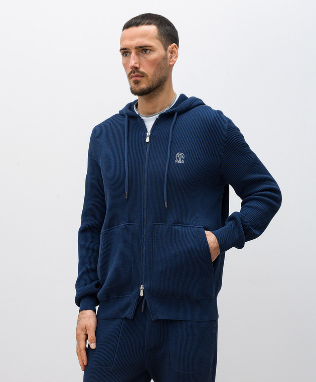 Brunello Cucinelli Синя спортивна куртка в рубчик з вишивкою емблеми логотипа M29200416G зображення 3
