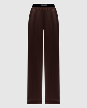 Tom Ford Коричневые брюки из шелка с логотипом. PAW397FAX881