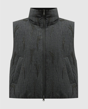 Brunello Cucinelli Серый пуховый жилет с шерстью с цепочкой мониль M0W077855P