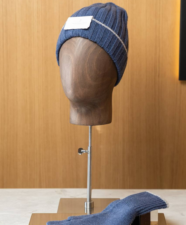 Brunello Cucinelli Синя шапка із кашеміра з контрастним окантуванням M2240900 зображення 5